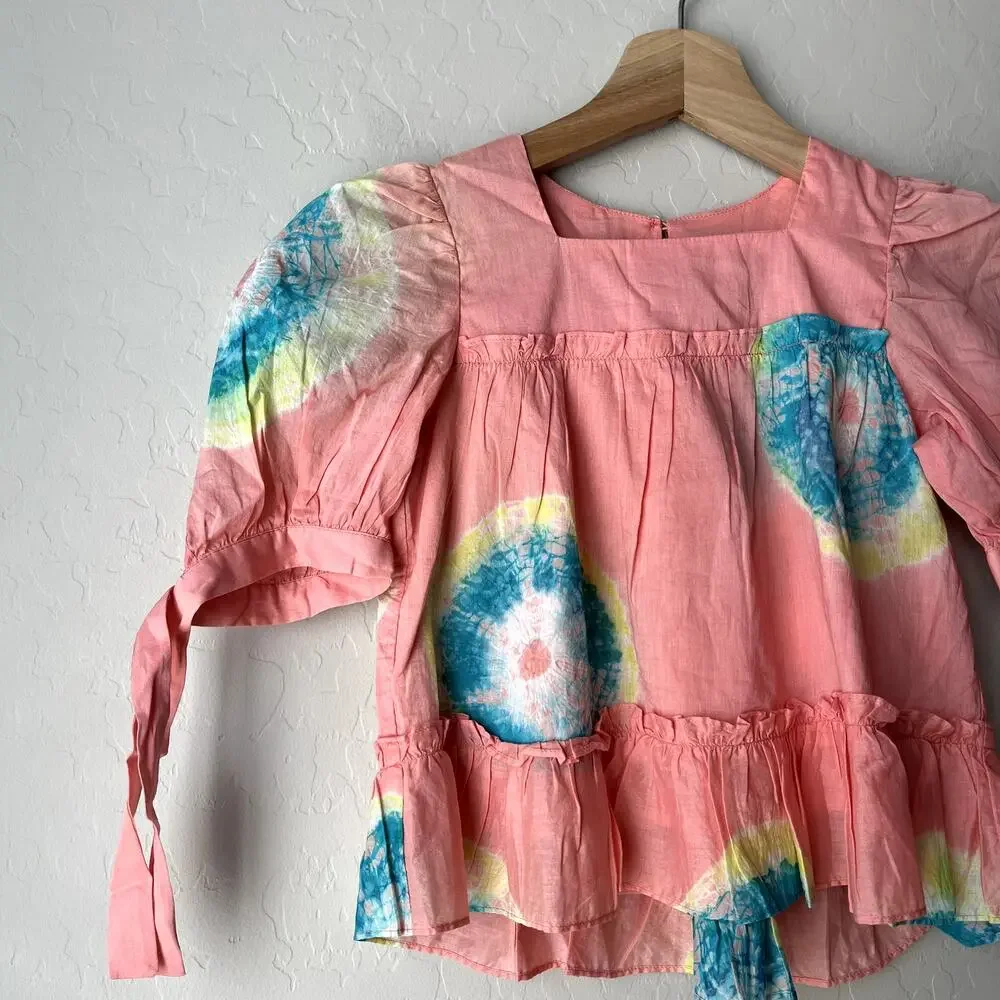 NEW‎ Sea New York Girl’s Tie Dye Pink Puff Sleeve Lourdes Top Size 6Y